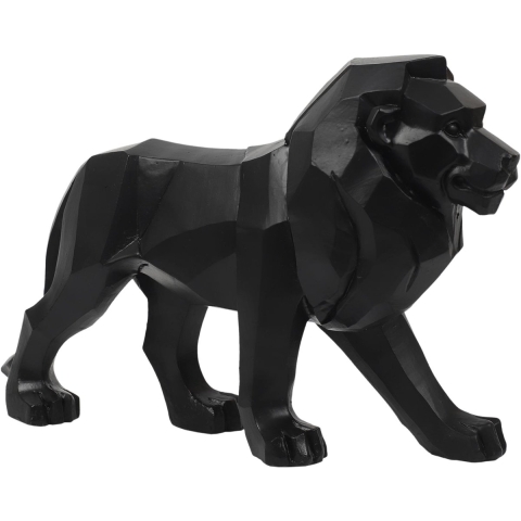 Beeldje Leeuw origami stijl - 33 cm - polyresin - zwart - decoratie dier -