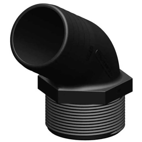 TruDesign Slangpilaar 2 inch BSP buitendraad met 50 mm slangtule 120° bocht zwart kunststof