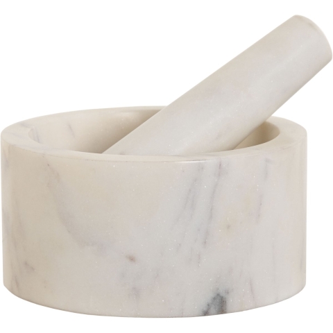Vijzel met stamper - wit - marmer - rond - mortier - keukenartikelen -