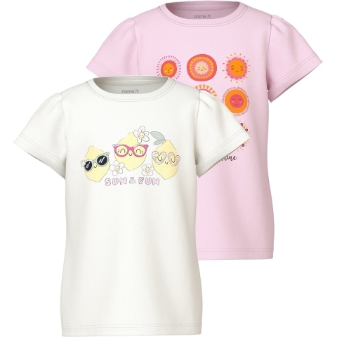 Name It T-Shirt - 2-pack - NmfVibeke - Wieg Roze/Cloud Danser - Name It - 2 jaar (92) - T-Shirts