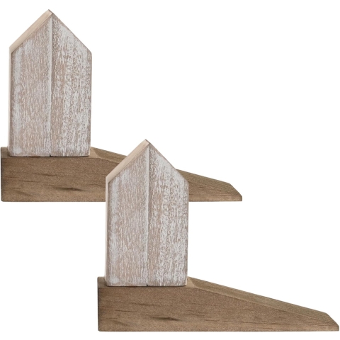 Deurstopper beachhouse - 2x - huis - donkerbruin - hout - 16 x 6 x 12 cm -