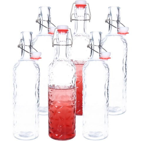 Alessandro Beugelfles/weckfles - 6x - gedecoreerd glas - transparant - luchtdicht - 1,1 liter -