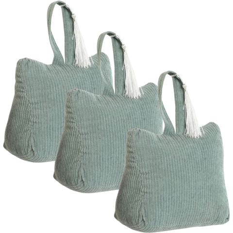 Deurstopper Rib - 3x - met kwast - mintgroen - polyester - 15 x 8 x 14 cm - 1 kg -