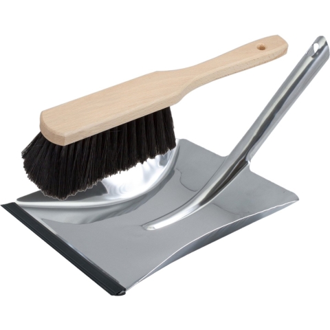 Stoffer en blik van RVS/hout inclusief lip voor binnen -