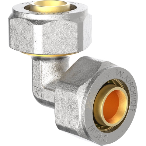 Kirchhoff Messing aansluithoek 90°, vernikkeld, 26 mm, klemkoppeling voor meerlagenbuis - 988906355