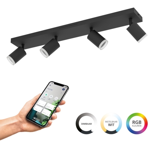 EGLO connect.z Melitello-Z - Smart Spot - Dimbaar RGB&wit licht - Zwart - 68 cm