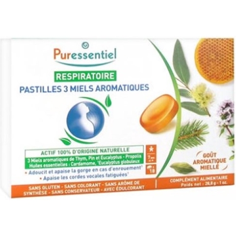 Puressentiel Ademhaling Tabletten met 3 Honingsmaken | 18 zuigtabletten