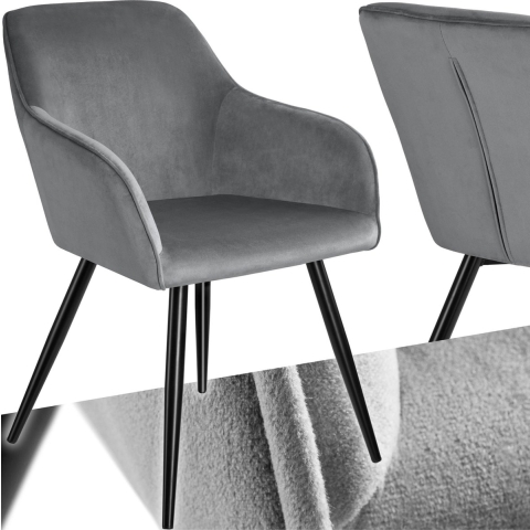 tectake® - Stoel - eetkamerstoel - Marilyn fluweellook zwart / grijs - 403659
