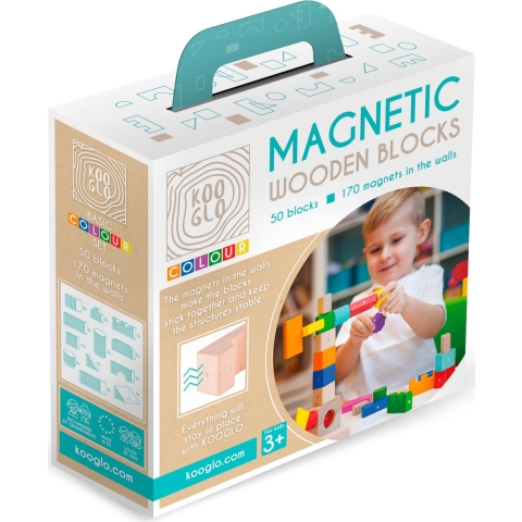 Kooglo Magnetische houten blokken - Basic Kleur - 50 st. - Kooglo - OneSize - Speelgoed