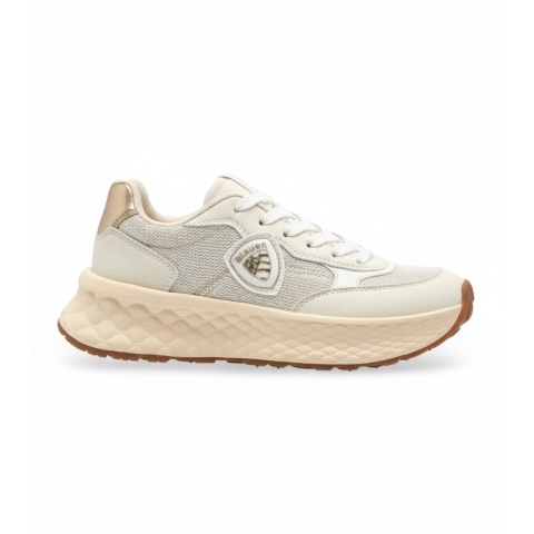 Blauer Beige Leren Dames Sneakers