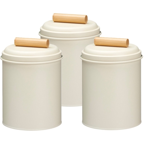 Voorraadpot / koekjes bewaarblik Bart - 3x - 14 x 20 cm - metaal - wit - keuken voorraadpotten -