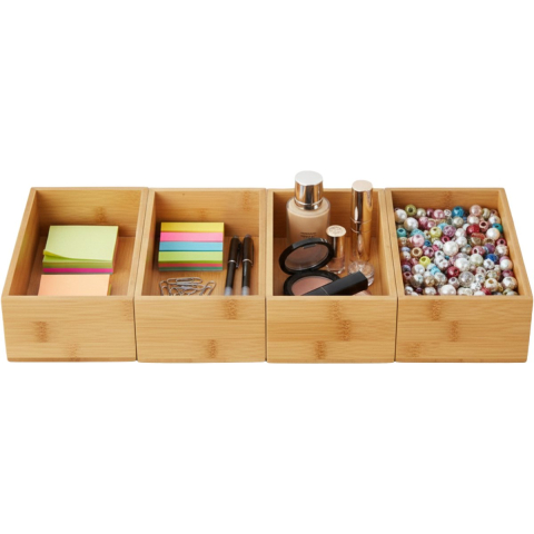 Gerimport Lade organizer - 4x - bamboe hout - 25 x 15 x 7 cm - bakje - kast organizer -