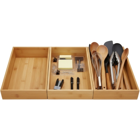Gerimport Lade organizer - 3x - bamboe hout - 32 x 24 x 7 cm - bakje - kast organizer -