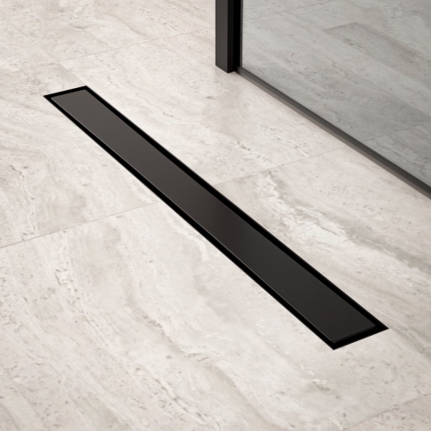 Mirlux Douchegoot 70cm mat zwart tegelrooster rvs met flens