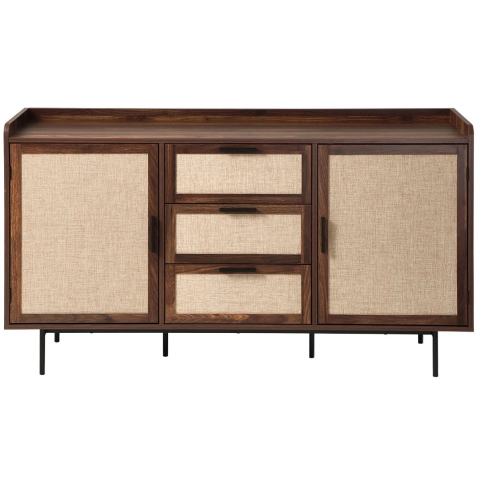 CaliCosy Dressoir notenhoutdecor 2 deuren, 3 lades met stoffen fronten b140 cm jetson