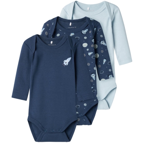 Name It Romper l/s - Noos - NbmBody - 3-pack - Dark Denim - Name It - 74 - Romper L/S