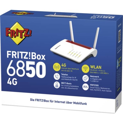FRITZ! Box 6850 4G WiFi-router met modem Geïntegreerd modem: LTE 2.4 GHz, 5 GHz