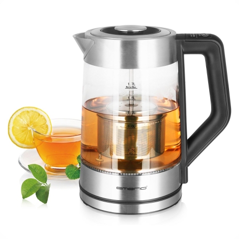 EMERIO WK-122730 Theekoker RVS, Zwart, Glas