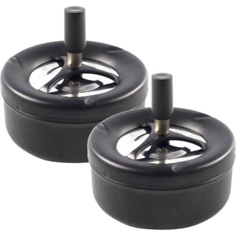 Terras asbak - 2x - mat zwart - RVS - D12 x H7 cm - drukasbak -