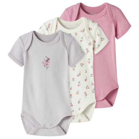 Name It Rompers s/s - 3-pack - Noos - NbfBody - Jet Stream/met L - Name It - 1½ jaar (86) - Romper S/S