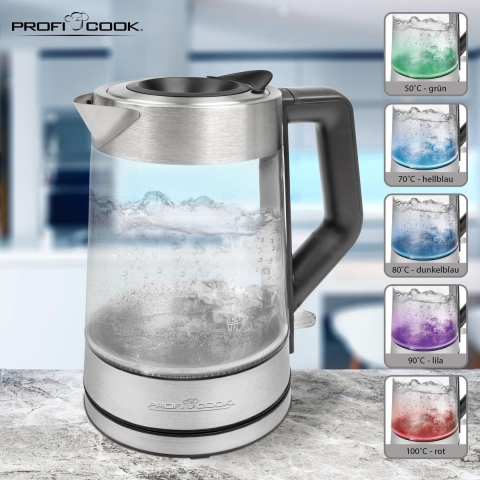 Profi Cook WKS 1190 Waterkoker Aantal/Volume: 1.7 l Glas, RVS