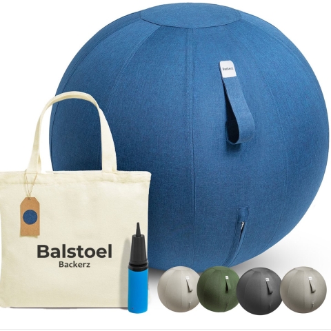 Backerz Zitbal - Ergonomische Zitbal 75 CM - Luxe Linnen Donkerblauw