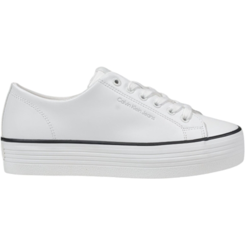 Calvin Klein Jeans Zwarte en Witte Leren Platform Sneakers