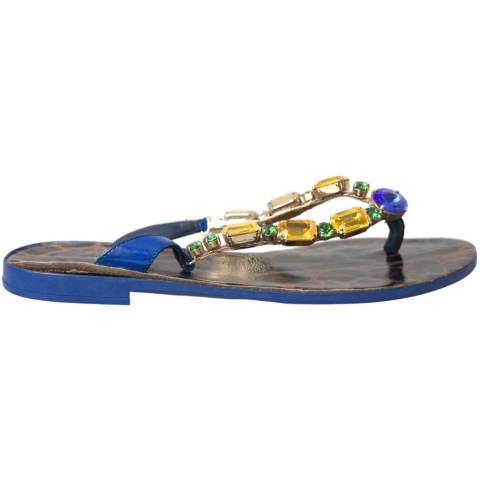 Dolce & Gabbana Blauwe Kristal Kalfsleren Strand schoenen
