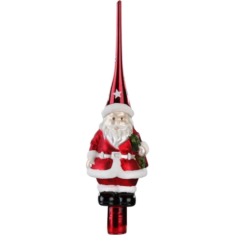 Inge Christmas goods Kerstboom piek - rood - glas - 28 cm - kerstman - kerstboompiek -