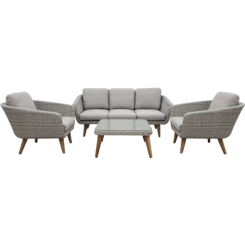 Mire lounge set light grey alu/wicker natural/acacia teak look Eurofar - Eurofar