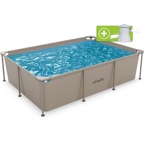VirtuFit Rechthoekig Zwembad - 260 x 180 x 66 cm - Beige - Inclusief Filterpomp