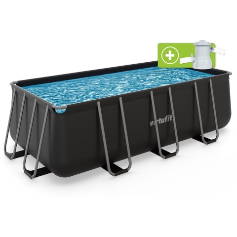 VirtuFit Rechthoekig Zwembad 400 x 200 x 122 cm - Antraciet - Inclusief Filterpomp