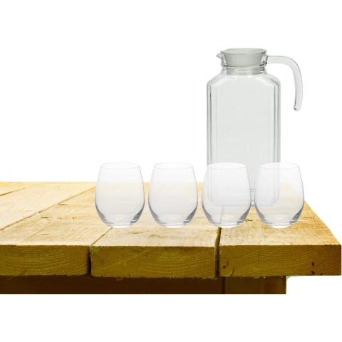 Excellent Houseware karaf schenkkan glas 1700 ml met 4x stuks Oval waterglazen -