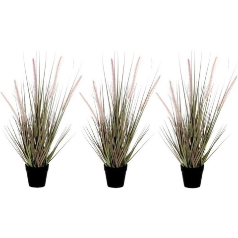 Mica Decorations Kunstplant Dogtail siergras - 3x - 54 cm - in zwarte pot -