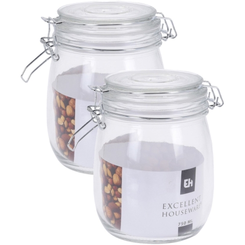 Excellent Houseware keuken voedsel opslagpotten - 5x stuks - 750 ML - met beugel sluiting - glas -