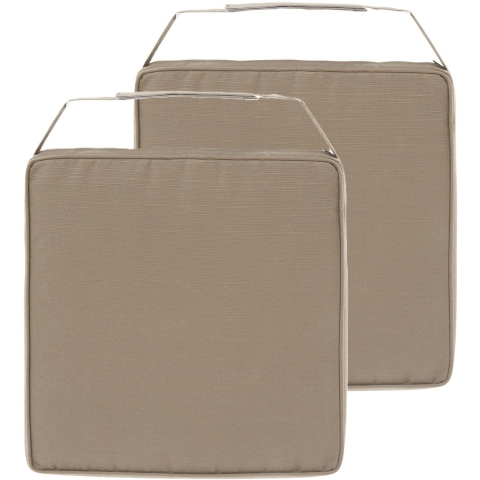 Hespiride Stoelkussen Gerona - 2x - 40 x 40 cm - lichtbruin - polyester - tuinkussen - klittenband -