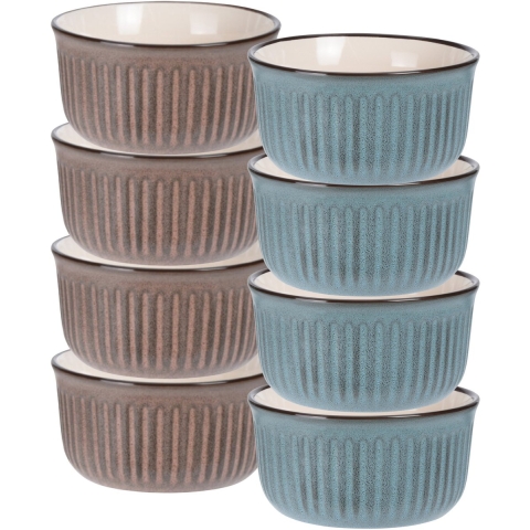 Soepkom Striped - set 8x- blauw / bruin - 14 x 7 cm - keramiek - kom -
