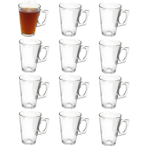 Gerimport Thee bekers / mokken - 12x stuks - glas - 255 ml -