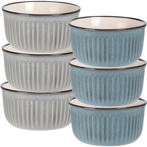 Soepkom Striped - set 6x - blauw / grijs - 14 x 7 cm - keramiek - kom -