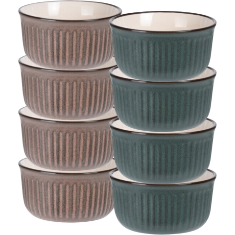 Soepkom Striped - set 8x - bruin / groen - 14 x 7 cm - keramiek - kom -