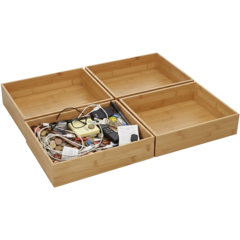Gerimport Lade organizer - 4x - bamboe hout - 32 x 24 x 7 cm - bakje - kast organizer -