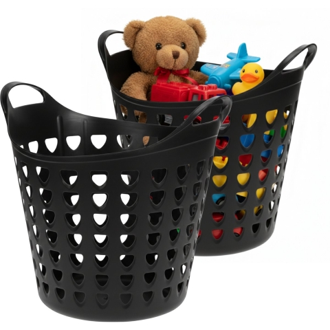Storage solutions Speelgoedmand - 2x - zwart - 26 liter - kunststof - 40 x 41 cm -