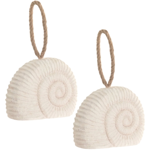 Deurstopper schelp - 2x - cement/wit - 20 x 8 x 16 cm - mediterraans / strand -