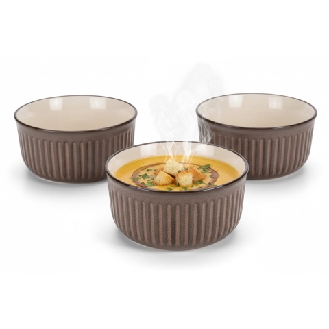 Soepkom Striped - 8x - bruin - 14 x 7 cm - keramiek - kommetjes - 500 ml -