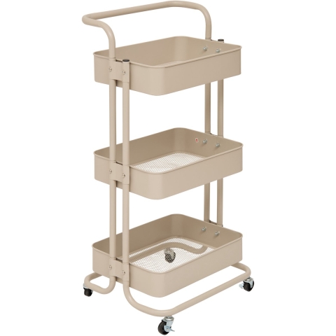 5Five Trolley - beige - 3 laags - 45 x 36 x 86 cm - mesh metaal - keuken/badkamer trolley -