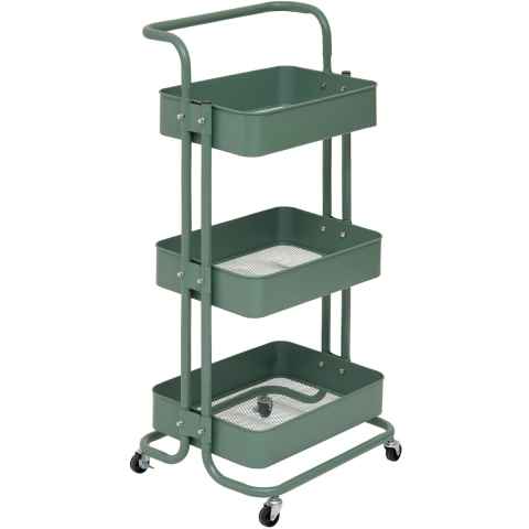 5Five Trolley - groen - 3 laags - 45 x 36 x 86 cm - mesh metaal - keuken/badkamer trolley -