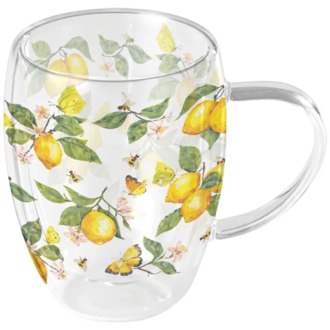 Dubbelwandig glas 0.35L fresh lemons wit