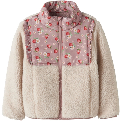 Name It Fleece Jas - Teddy - NmfMinna - Witkopgrijs/AARDBEI - Name It - 4 jaar (104) - Fleece Jassen
