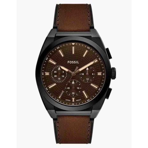 Fossil Everett FS6108 - Horloge - Quartz - 44 mm - Bruin Leer