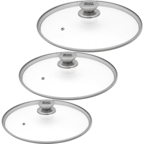 Savoré Kitchen Pannendeksel Set 3-delig - Deksel voor koekenpan Ø 20, 24, 28 cm - RVS - Glas